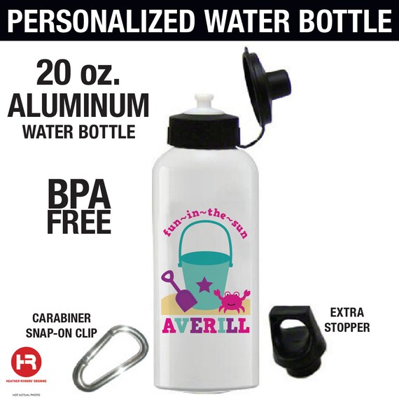 Items similar to Beach Water Bottle (Teal, Pink, Purple Design ...