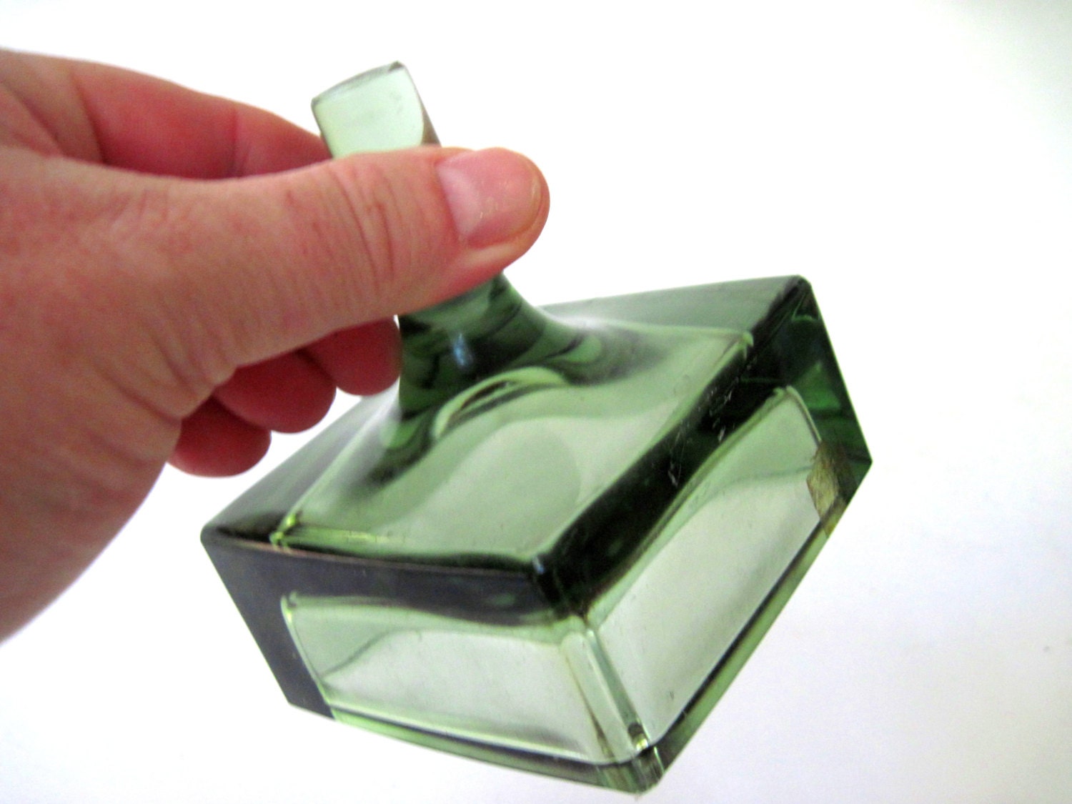 Vintage glass paperweight green square minimalist retro office