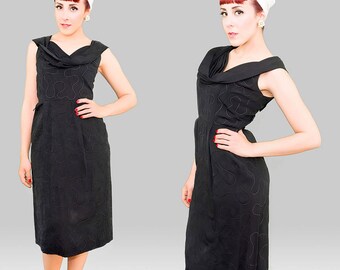 Vintage 1950s Dress / 50s Wiggle Dress / Black Vintage 50s Dress / Black 1950s Wiggle Dress