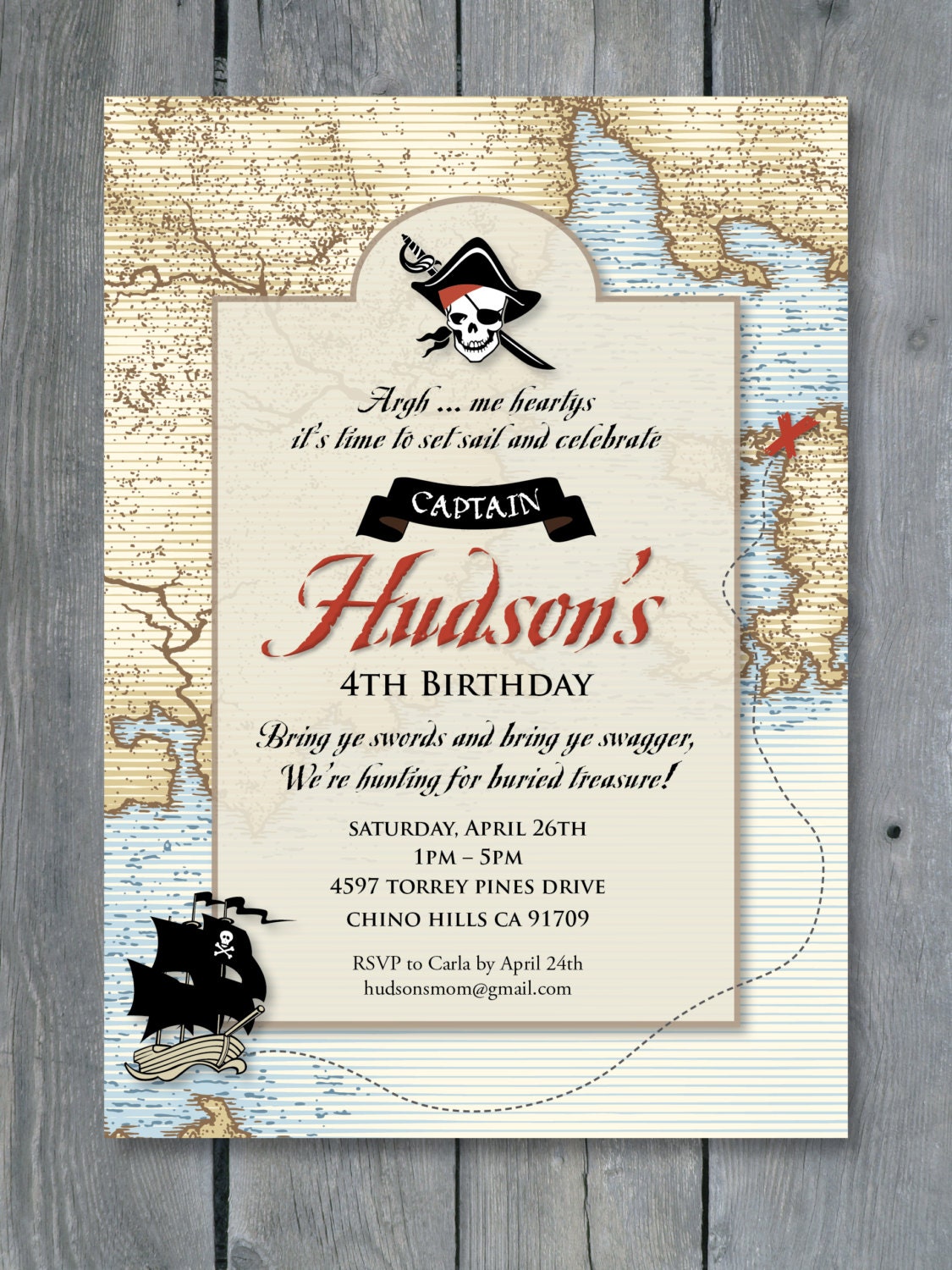 PIRATE Invitation for Birthday Party Vintage Pirates of the