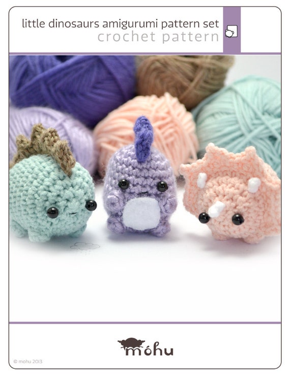 amigurumi dinosaurs crochet pattern set - written crochet pattern