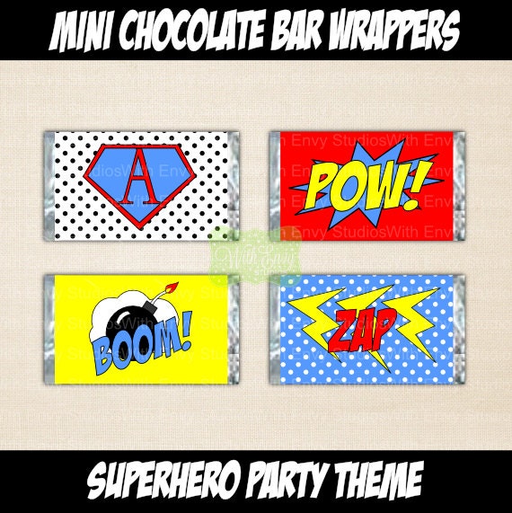 Superhero Mini Candy Bar Wraps - Chocolate Bar Wraps - Superhero Party Favors - Printable Candy Bar Wrappers Il_570xn