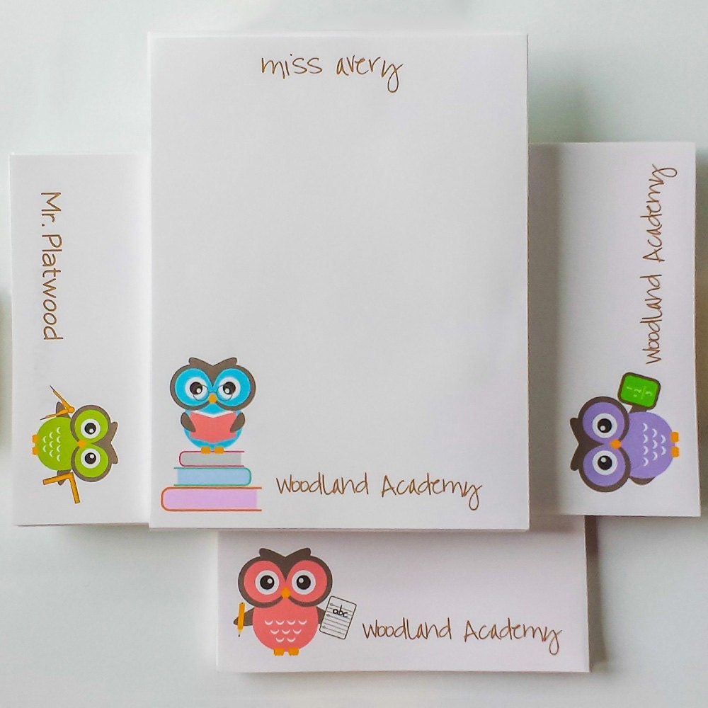 Teacher Notepad Set Owl / Teacher Personalized by hedoepaper