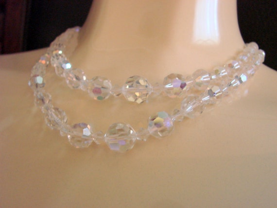 50s Aurora Borealis Crystal Rhinestone Bead Necklace / Wedding / Bridal ...