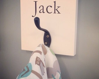Personalized Name single wall hook plaque for kids rooms, white wood