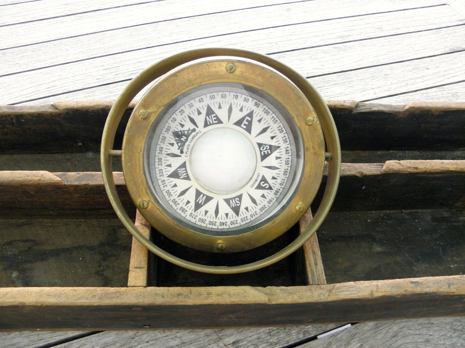 Antique Ships Compass by C. Plath Hamburg Brass Gimbal