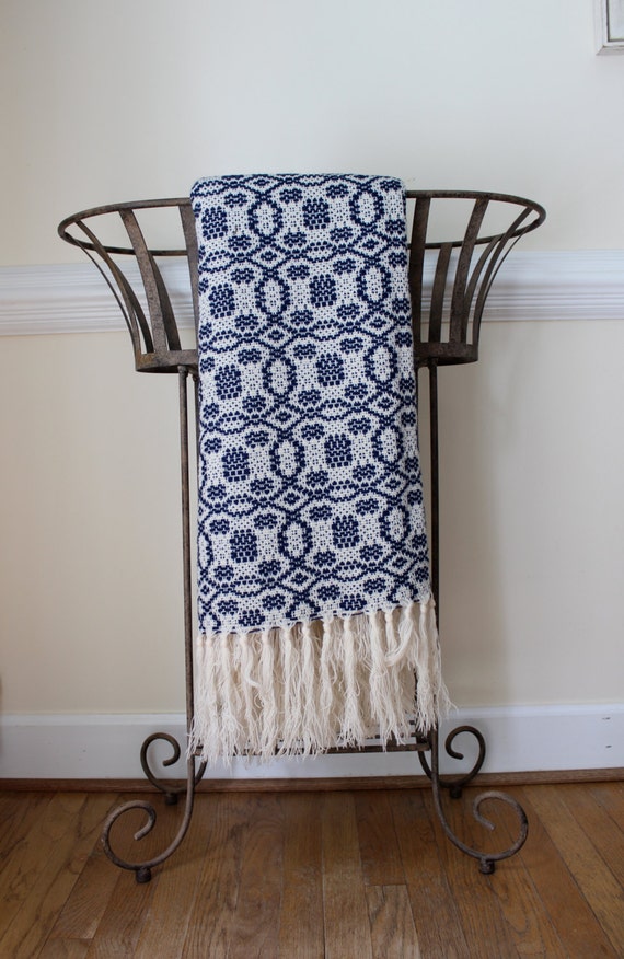 Blue and White Woven Blanket Throw Afghan by ChippedGREENchair