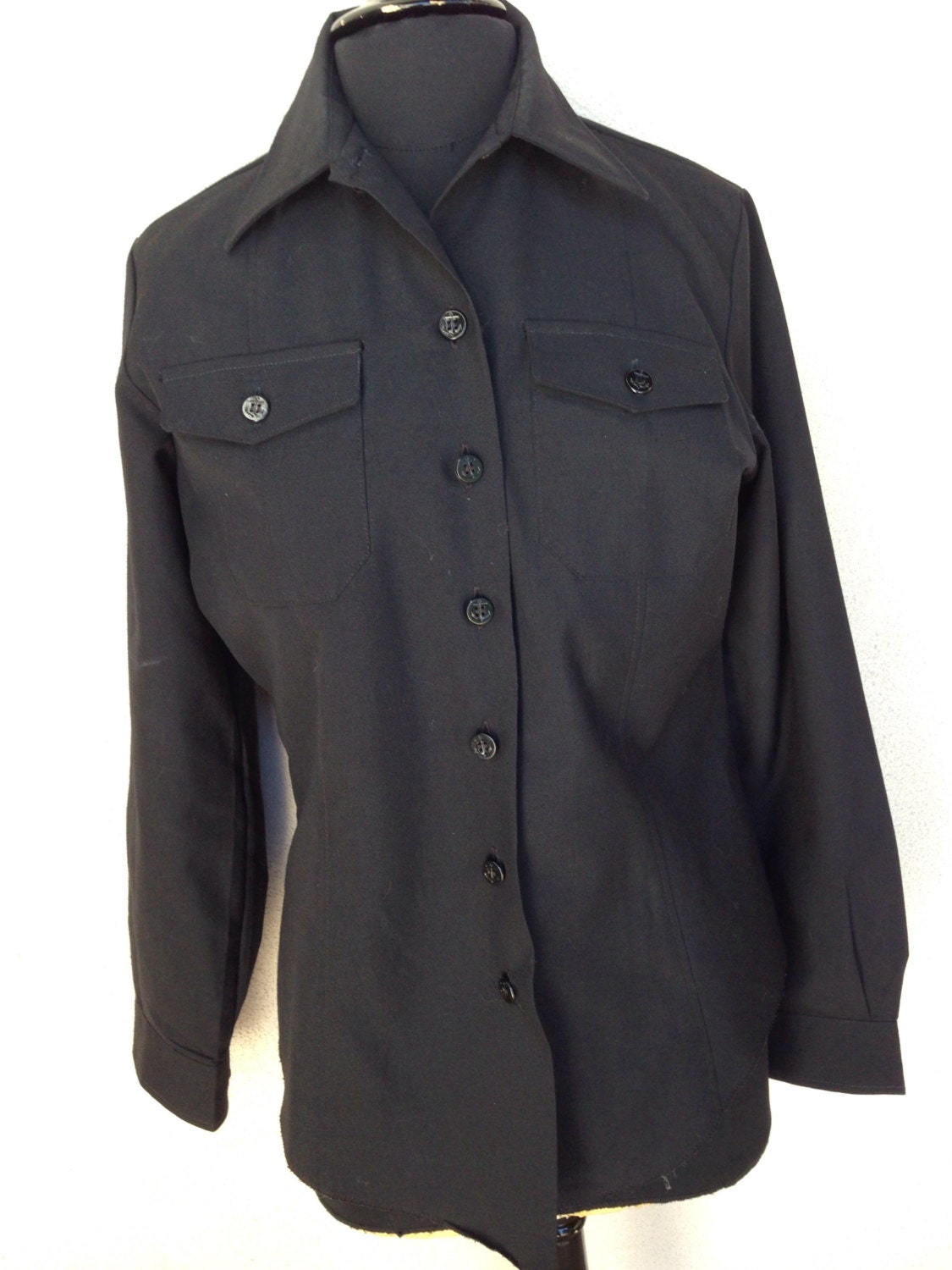 SALE Vintage military Navy black button shirt Wm sz M by NelandAda