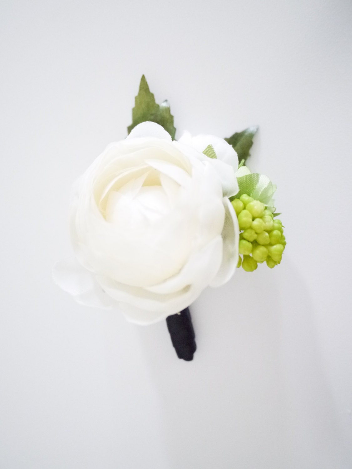 White ranunculus silk flower boutonniere by LilySarah on Etsy