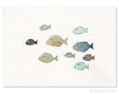 School of Fish - Original watercolor painting - Blue grey Kids room wall decor - Nautical Nursery Art, Ocean Art, Nursery Decor