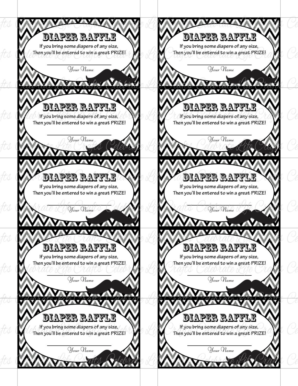 printable diaper raffle tickets baby shower instant download