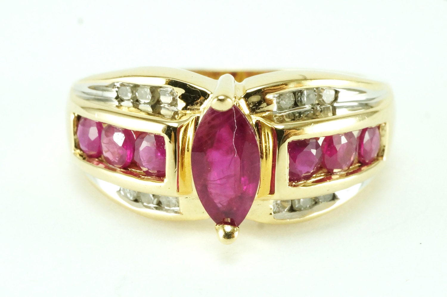 14K gold Genuine Ruby and Diamond ring by hoffshops on Etsy