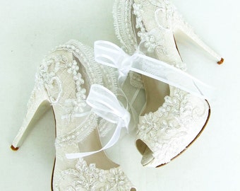 Embroidered Lace Bridal Shoes with Pearls 1 - Elegant Wedding Shoes
