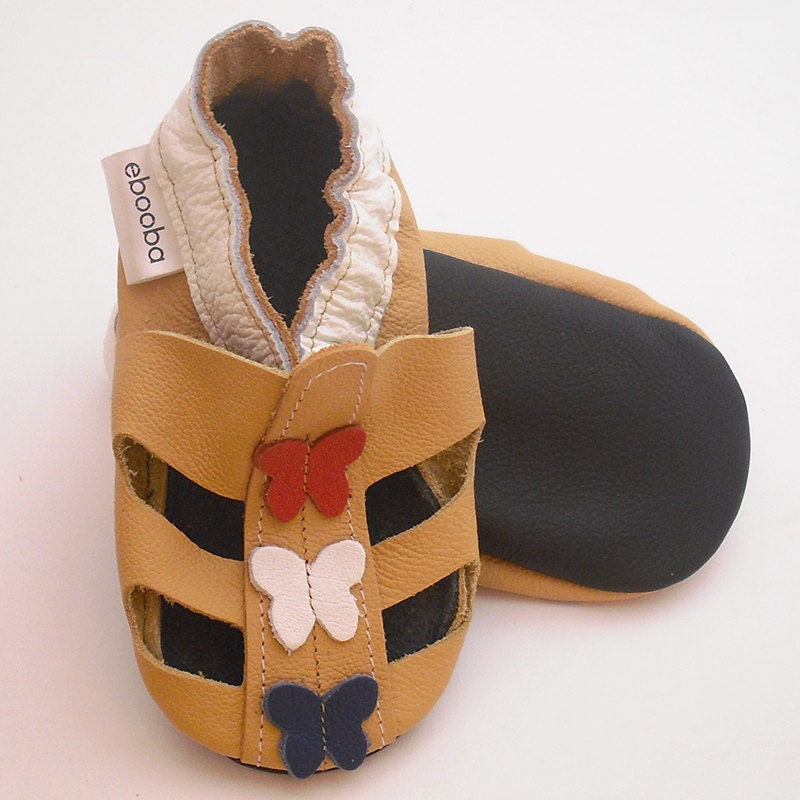 soft sole baby shoes handmade infant gift sandals yellow 12 18 Krabbelschuhe Lederpuschen chaussons chaussures