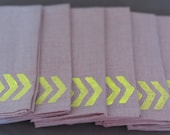 Hand Printed and Reusable Natural Linen Napkins - Set of 2 Cloth Napkins - Chevron Neon Yellow - Spring decor