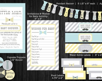 Little Man Baby Shower Invitation Package | Mustache & Bow Tie | Baby ...