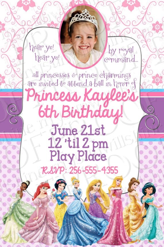 Disney Princess Birthday Invitations, Cinderella Invitation, Snow White Invitation Il_570xn
