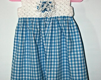 blue gingham baby & toddler crochet top dresses 6 -12 months girls ...