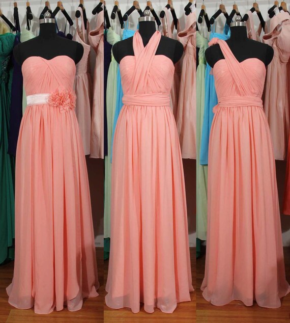 Peach Pink Bridesmaid Dress Long Pink Convertible by harsuccthing