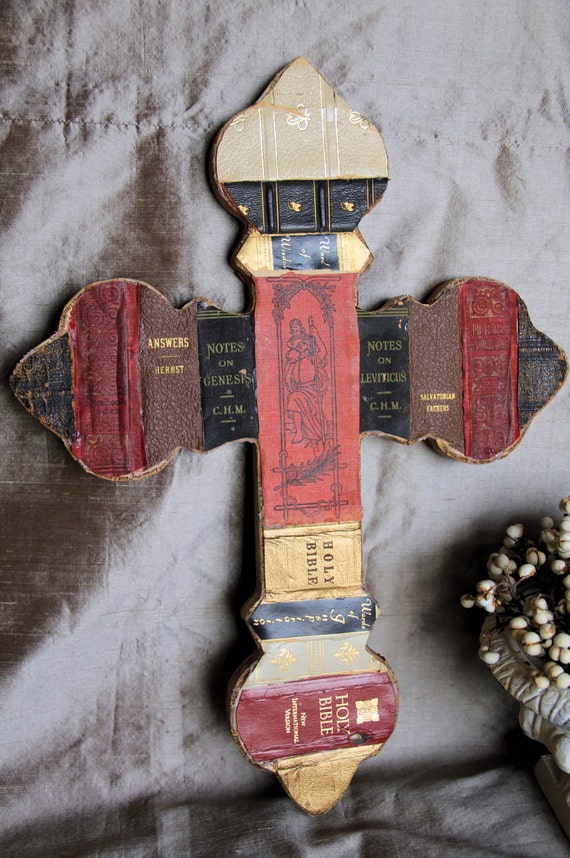 Cross made with Book Spines Antique Books Bible Quotes Book pages, Gift, Fathers Day, wedding gift, book lover, Inspirational, Vintage
