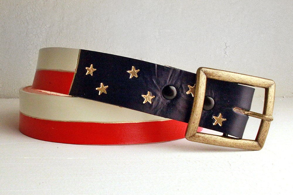 American Flag Belt / Custom Leather Texas Flag Belt Red by Exsect