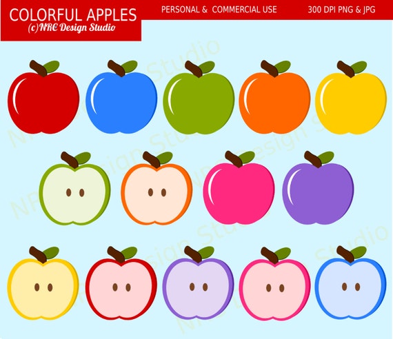 Fruit Clip Art - Colorful Apples Clip Art - Digital Apples Clipart - Cute, Food, Party Il_570xn