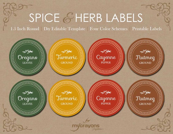 editable spice jar labels diy printable kitchen labels round spice herb labels 15