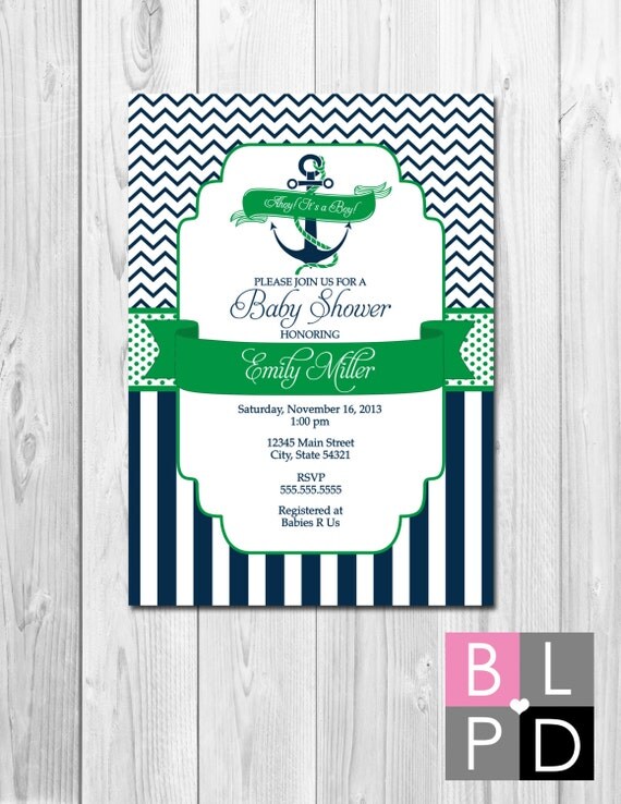 Nautical Baby Shower Invitation Ahoy Its A Boy Navy and Green Nautical Baby Shower Invitation Ahoy Its A Boy Navy and Green