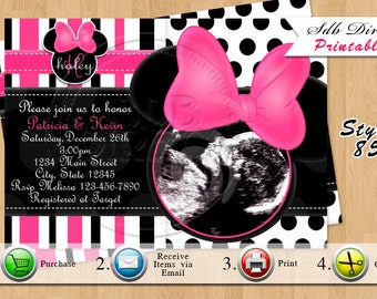 Minnie Mouse Baby Shower Invitation, Minnie Mouse Baby Shower Pink Printables-YOU PRINT