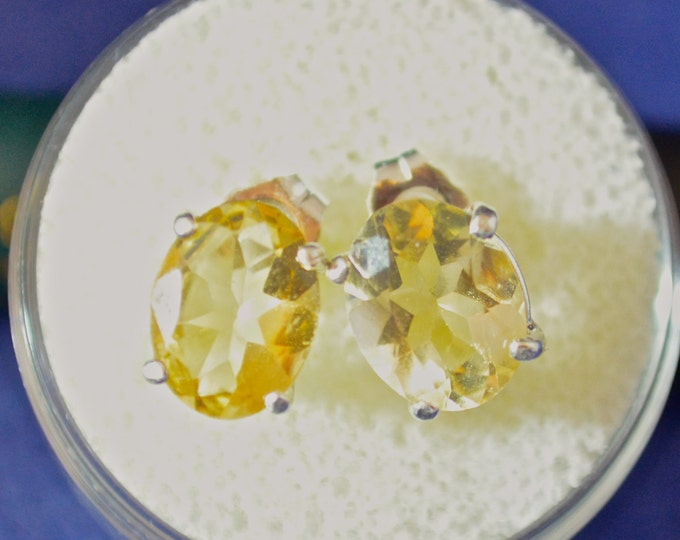 Natural Citrine Studs, 9x7mm, Set in Sterling Silver E420