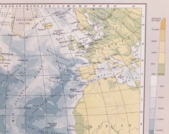 Vintage Atlantic Ocean Map Print 8x10 P78