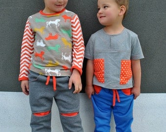 Sewing pattern Roscoe Pants boys pdf sewing pattern, boys pants pattern sizes 2 to 12 years. Children's pdf sewing pattern
