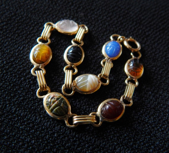 Vintage 14K Gold Scarab Bracelet Carved by HiddenStairwayFinds