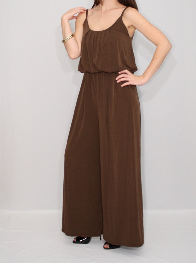 Items similar to Wide leg Jumpsuit Brown Palazzo Pant suit for Women on ...
