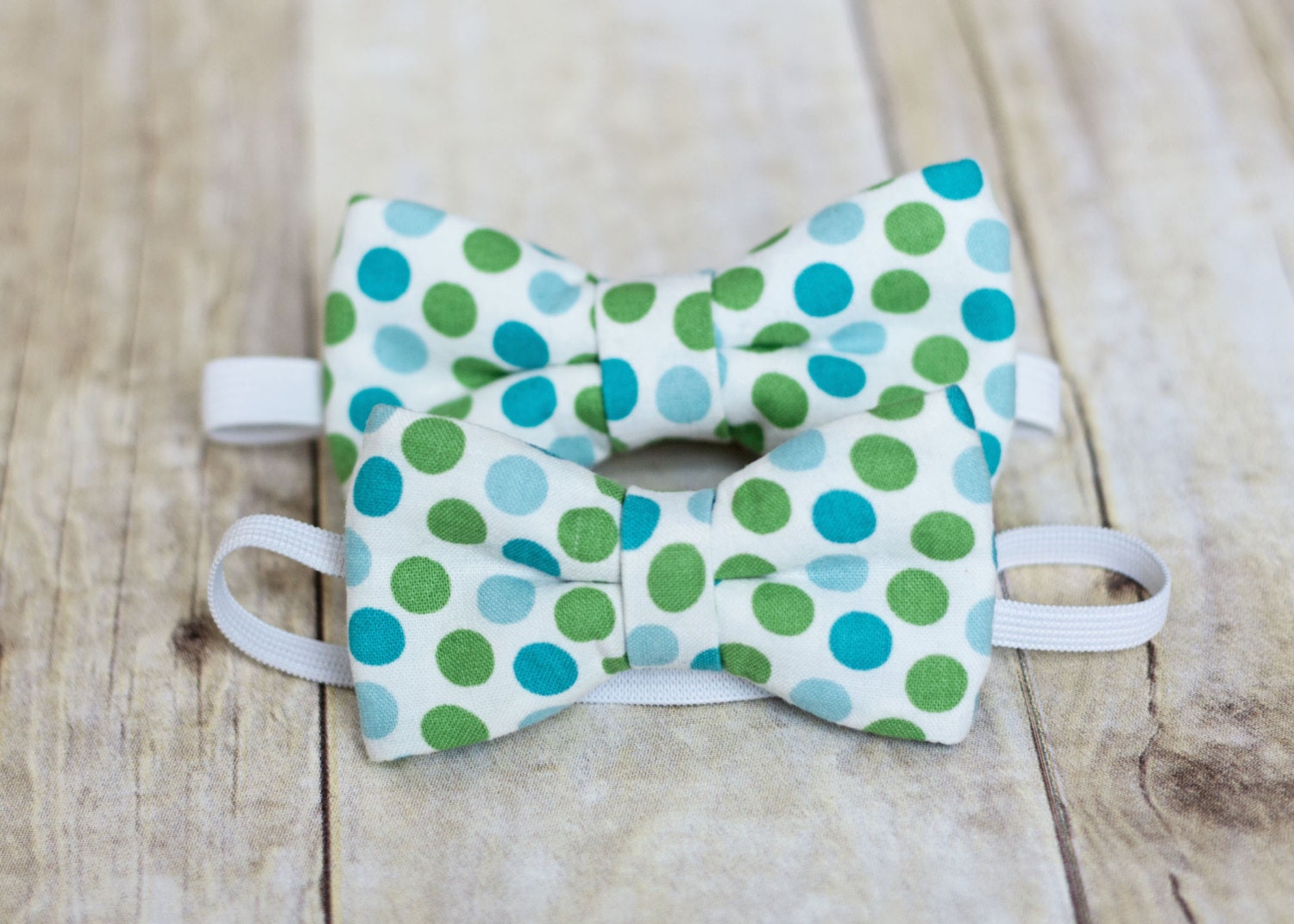 Boy Bow Tie with Elastic Green Blue Polka Dot Baby by MaeAndJane