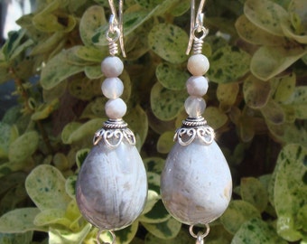 Gray Botswana Agate Earrings, Pierced Earrings, Botswana Agate Earrings, Gemstone Earrings, Sterling Silver Wire Wrapped Dangle Earrings