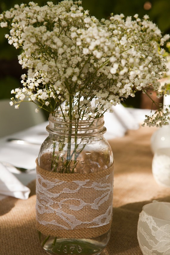 Items similar to Rustic wedding decor, Lace and burlap ...