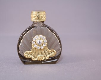 Vintage Perfume Bottle- bohemian onxy glass with gold and rhinestones PB 1225