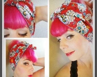 Tattoo Double WIDE Headwrap Bandana Hair Bow Tie by SpellboundBows