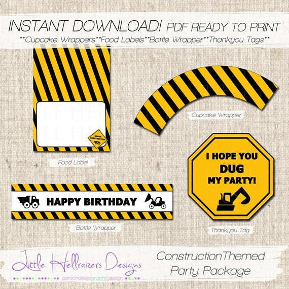 items similar to instant download construction themed party printables