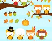 Autumn Fall Owls digital clipart / Thanksgiving Owl Clip art / Owls Clipart for personal and commercial use/ Instant download Il_170x135