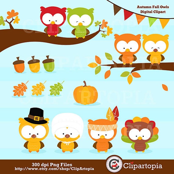Autumn Fall Owls digital clipart / Thanksgiving Owl Clip art