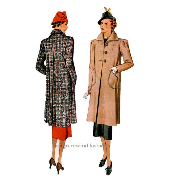 1930s COAT PATTERNS 30s Swagger Coats Car Coat Day Evening