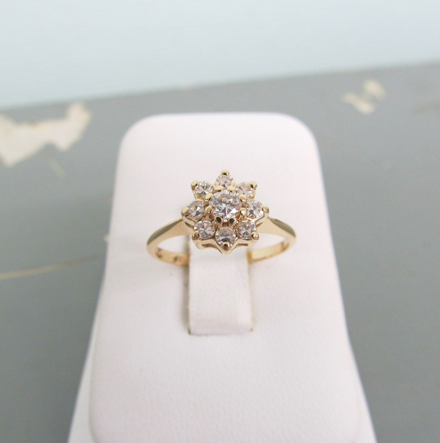 Vintage Engagement Ring Diamond Cluster Ring Snowflake Cluster