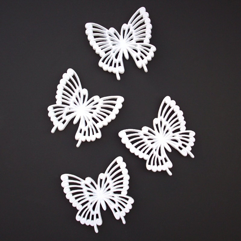 Set of 4 White Butterflies Wall Decor Hangings Four