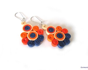 Orange Blue Dangle Quilling Paper Earrings, Summer DIY Paper Quilled Earrings, Paper jewelry