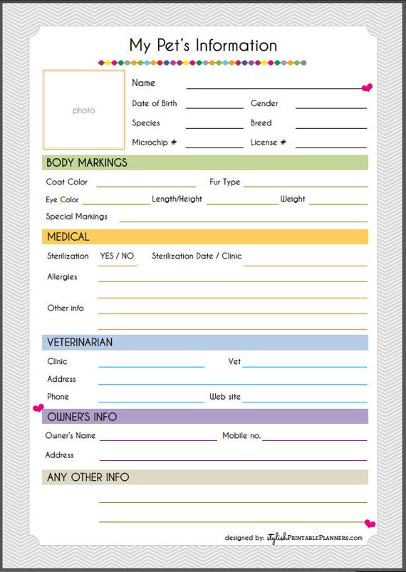 Items Similar To Pet Information Sheet 1 Pager On Etsy