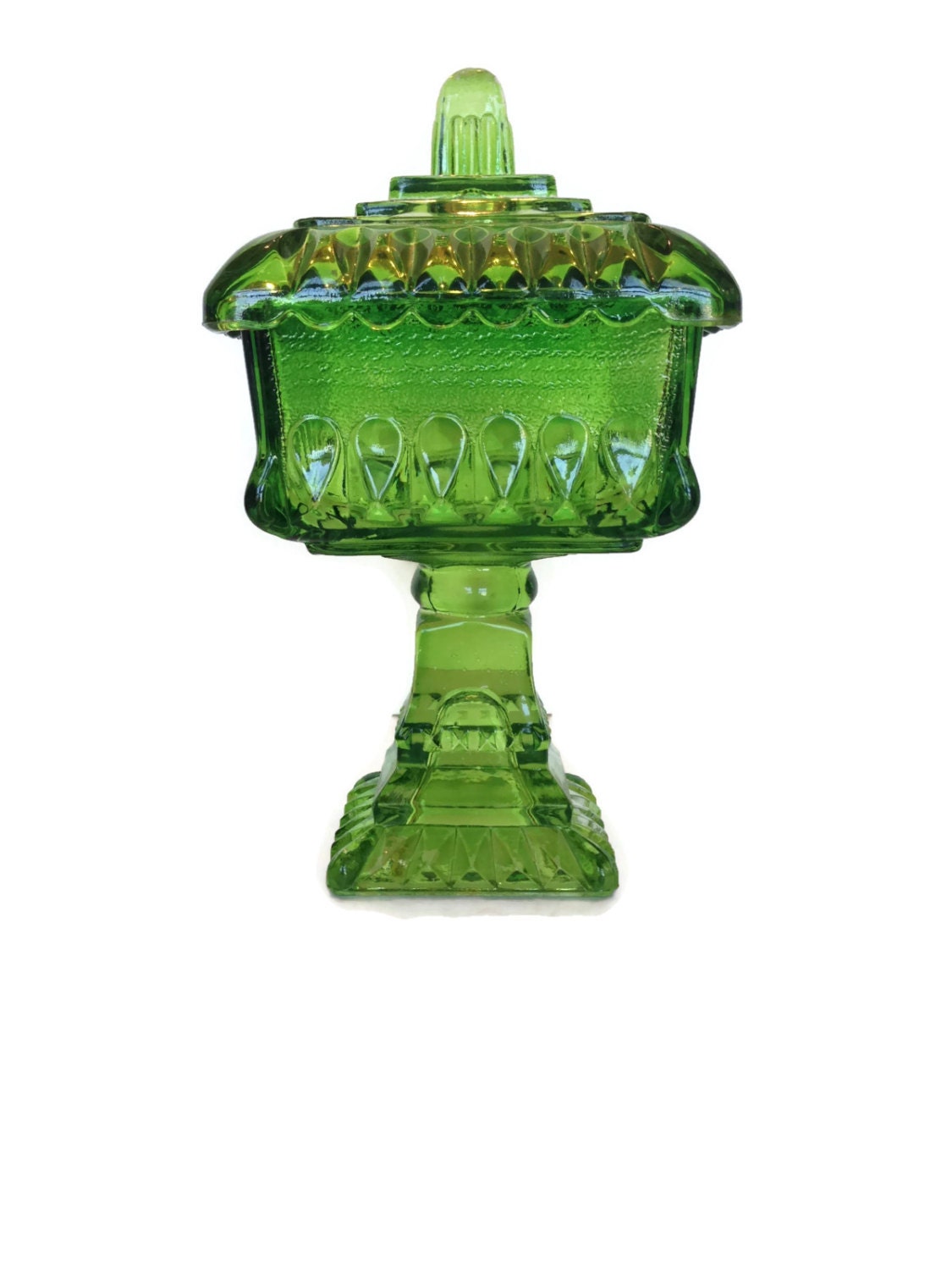 Pedestal candy dish vintage green wedding glass