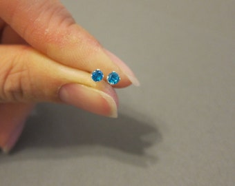 Sterling Silver 3mm blue Zircon Stud Earrings, Blue Earrings, Cartilage Earring, Children Jewelry, Baby Earrings