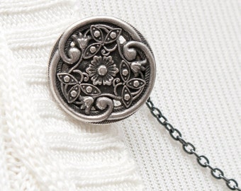 Silver Sweater Clip - Silver Celtic Floral Sweater Guard, Sweater Chain, Cardigan Clip, Cardigan Guard